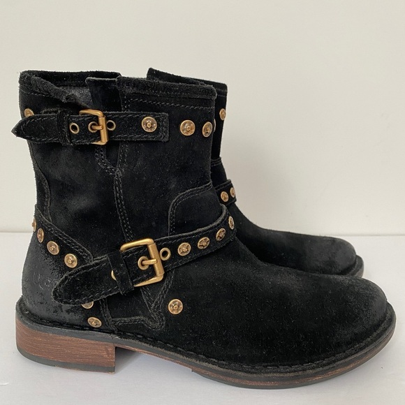 Shoes - UGG Fabrizia Black Suede Studded Moto Boots 7.5